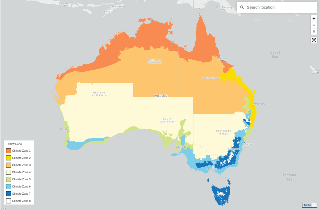 ABCB climate zone map of Australia used for VEU ducted heating upgrades