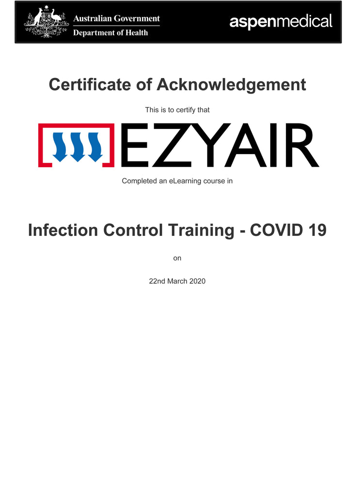 EZYAIR COVID-19 infection control training certificate of acknowledgement