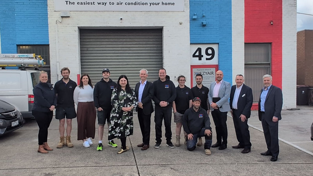 EZYAIR team and visitors gathered outside the EZYAIR workshop in Melbourne