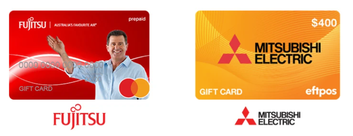 Fujitsu and Mitsubishi Electric gift cards from the 2021 cashback promotion